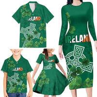 Ireland Cross Celtic Personalized Family Matching Long Sleeve Bodycon Dress and Hawaiian Shirt Irish Pride Shamrock - Wonder Print Shop