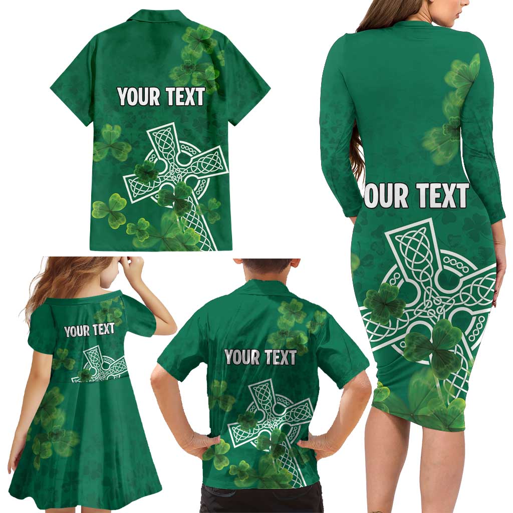 Ireland Cross Celtic Personalized Family Matching Long Sleeve Bodycon Dress and Hawaiian Shirt Irish Pride Shamrock - Wonder Print Shop