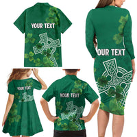 Ireland Cross Celtic Personalized Family Matching Long Sleeve Bodycon Dress and Hawaiian Shirt Irish Pride Shamrock - Wonder Print Shop