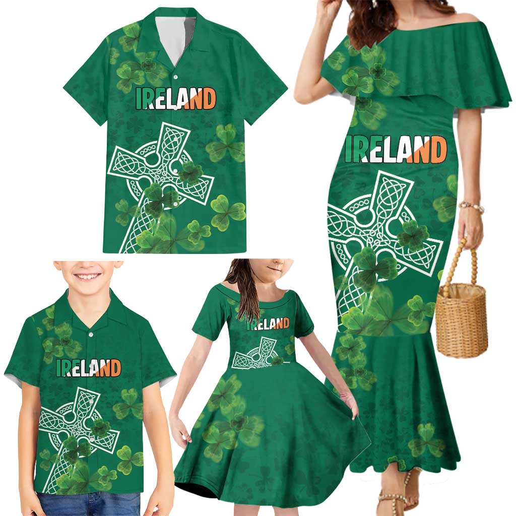 Ireland Cross Celtic Personalized Family Matching Mermaid Dress and Hawaiian Shirt Irish Pride Shamrock - Wonder Print Shop