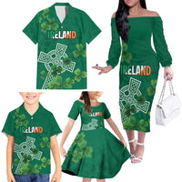 Ireland Cross Celtic Personalized Family Matching Off The Shoulder Long Sleeve Dress and Hawaiian Shirt Irish Pride Shamrock - Wonder Print Shop