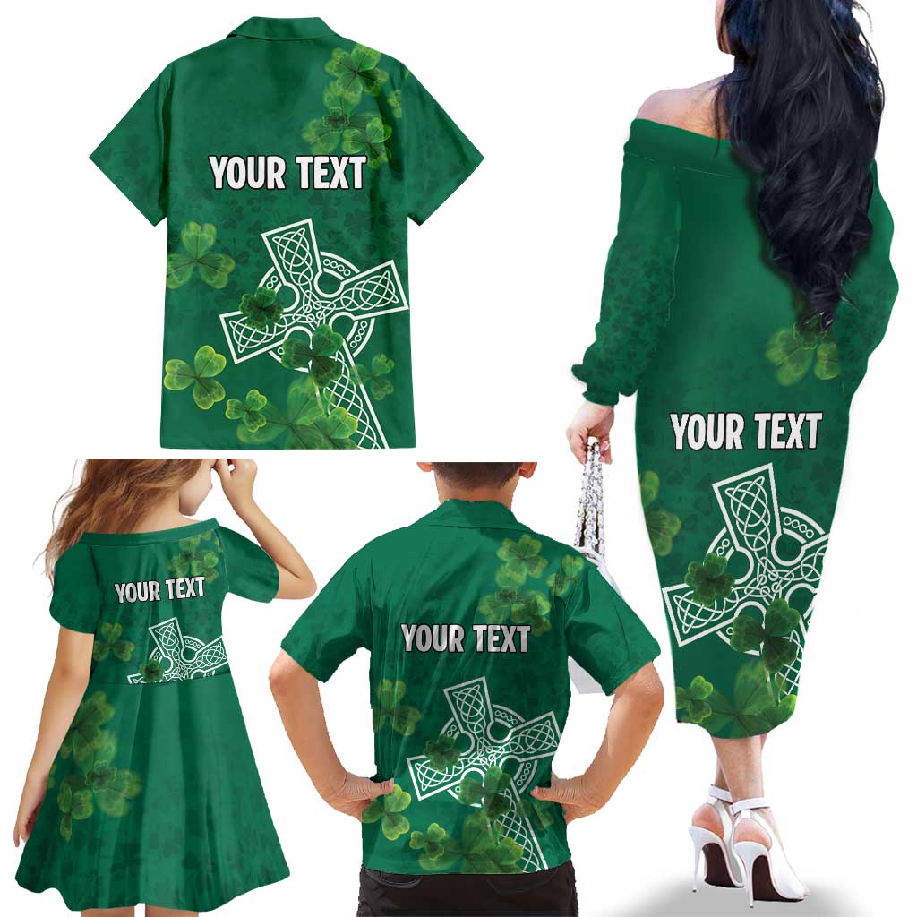 Ireland Cross Celtic Personalized Family Matching Off The Shoulder Long Sleeve Dress and Hawaiian Shirt Irish Pride Shamrock - Wonder Print Shop