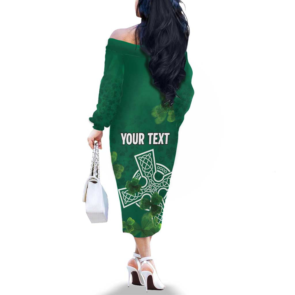Ireland Cross Celtic Personalized Family Matching Off The Shoulder Long Sleeve Dress and Hawaiian Shirt Irish Pride Shamrock - Wonder Print Shop
