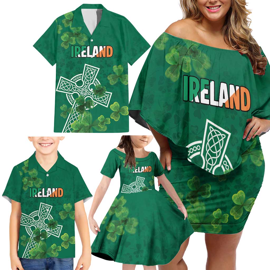 Ireland Cross Celtic Personalized Family Matching Off Shoulder Short Dress and Hawaiian Shirt Irish Pride Shamrock - Wonder Print Shop