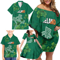 Ireland Cross Celtic Personalized Family Matching Off Shoulder Short Dress and Hawaiian Shirt Irish Pride Shamrock - Wonder Print Shop