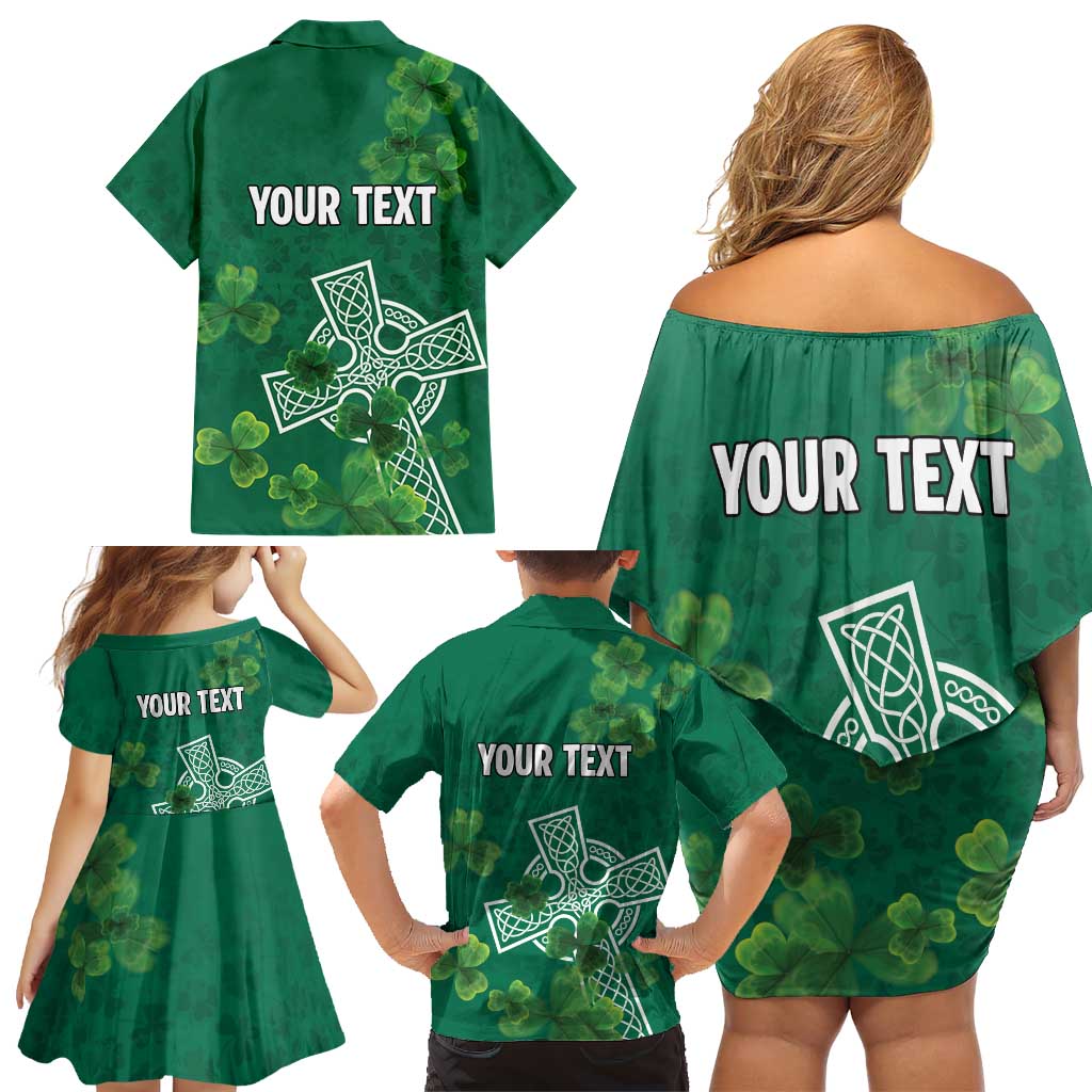 Ireland Cross Celtic Personalized Family Matching Off Shoulder Short Dress and Hawaiian Shirt Irish Pride Shamrock - Wonder Print Shop