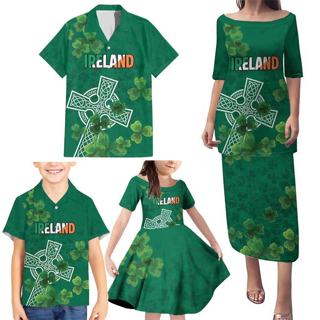Ireland Cross Celtic Personalized Family Matching Puletasi and Hawaiian Shirt Irish Pride Shamrock - Wonder Print Shop