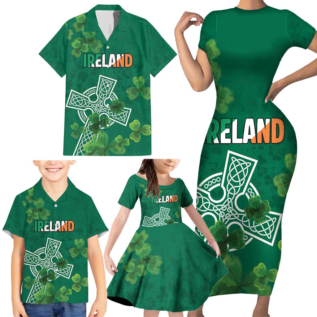Ireland Cross Celtic Personalized Family Matching Short Sleeve Bodycon Dress and Hawaiian Shirt Irish Pride Shamrock - Wonder Print Shop