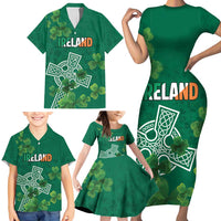 Ireland Cross Celtic Personalized Family Matching Short Sleeve Bodycon Dress and Hawaiian Shirt Irish Pride Shamrock - Wonder Print Shop