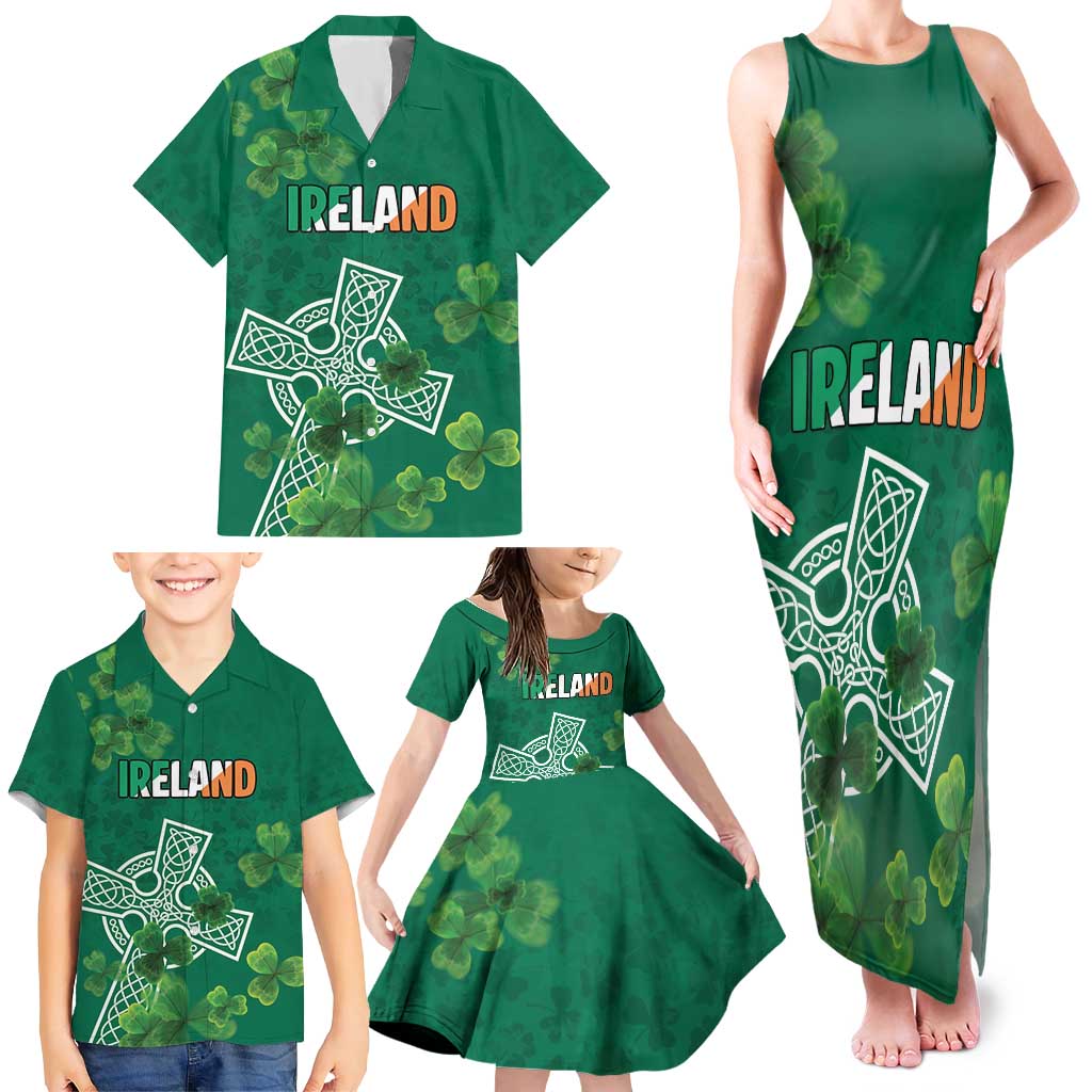 Ireland Cross Celtic Personalized Family Matching Tank Maxi Dress and Hawaiian Shirt Irish Pride Shamrock - Wonder Print Shop