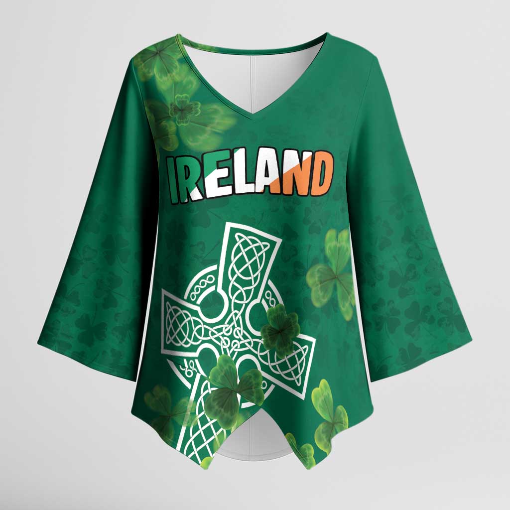 Ireland Cross Celtic Personalized Kimono Sleeve Blouse Irish Pride Shamrock - Wonder Print Shop