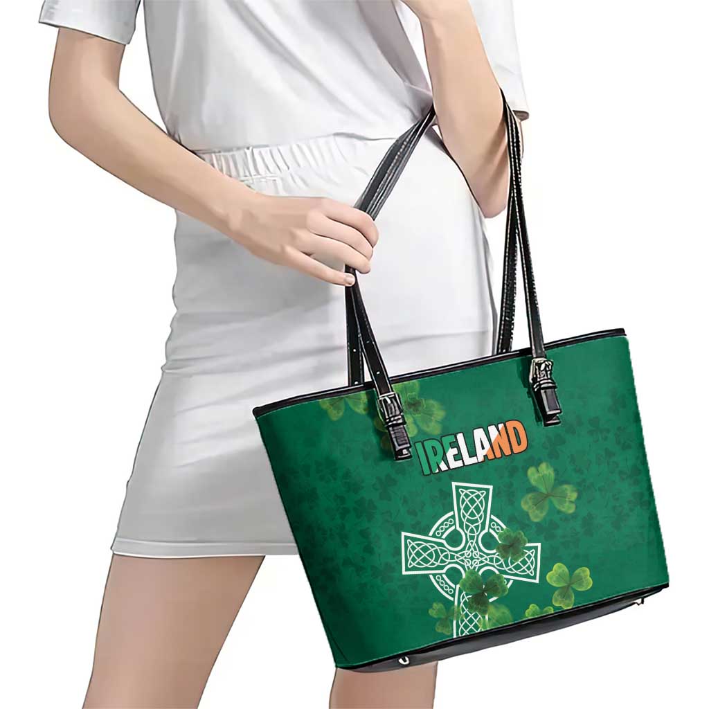 Ireland Cross Celtic Leather Tote Bag Irish Pride Shamrock - Wonder Print Shop