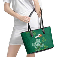 Ireland Cross Celtic Leather Tote Bag Irish Pride Shamrock - Wonder Print Shop