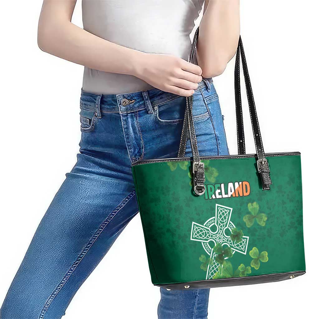 Ireland Cross Celtic Leather Tote Bag Irish Pride Shamrock - Wonder Print Shop