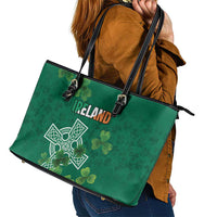 Ireland Cross Celtic Leather Tote Bag Irish Pride Shamrock - Wonder Print Shop