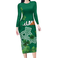 Ireland Cross Celtic Personalized Long Sleeve Bodycon Dress Irish Pride Shamrock - Wonder Print Shop