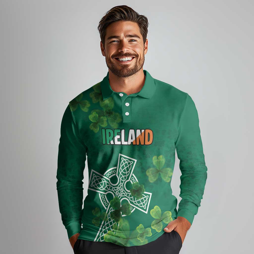 Ireland Cross Celtic Personalized Long Sleeve Polo Shirt Irish Pride Shamrock - Wonder Print Shop