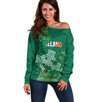 Ireland Cross Celtic Personalized Off Shoulder Sweater Irish Pride Shamrock - Wonder Print Shop