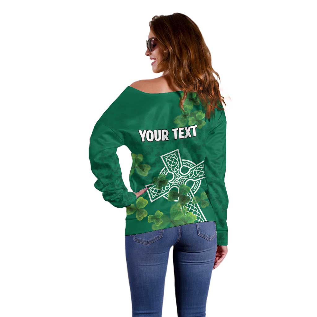 Ireland Cross Celtic Personalized Off Shoulder Sweater Irish Pride Shamrock - Wonder Print Shop