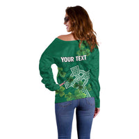 Ireland Cross Celtic Personalized Off Shoulder Sweater Irish Pride Shamrock - Wonder Print Shop