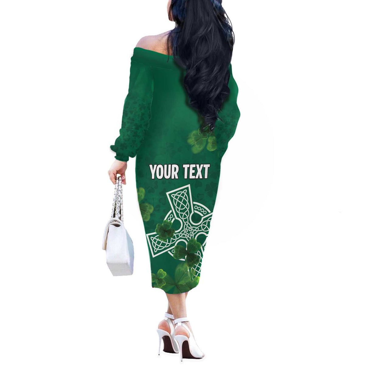 Ireland Cross Celtic Personalized Off The Shoulder Long Sleeve Dress Irish Pride Shamrock - Wonder Print Shop