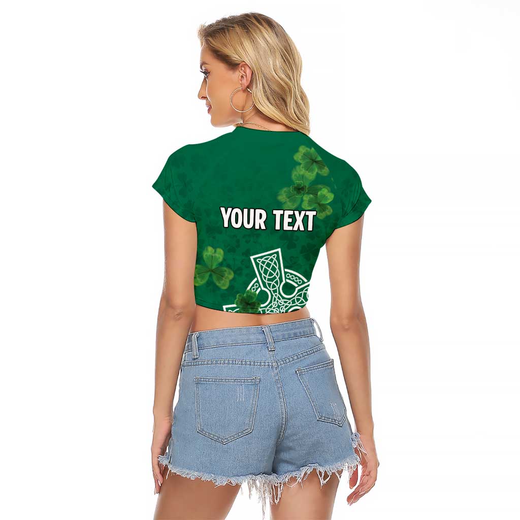 Ireland Cross Celtic Personalized Raglan Cropped T Shirt Irish Pride Shamrock - Wonder Print Shop