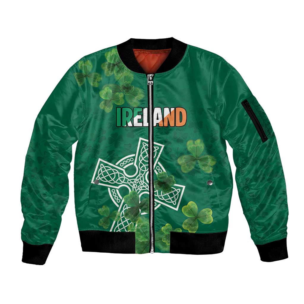 Ireland Cross Celtic Personalized Sleeve Zip Bomber Jacket Irish Pride Shamrock - Wonder Print Shop