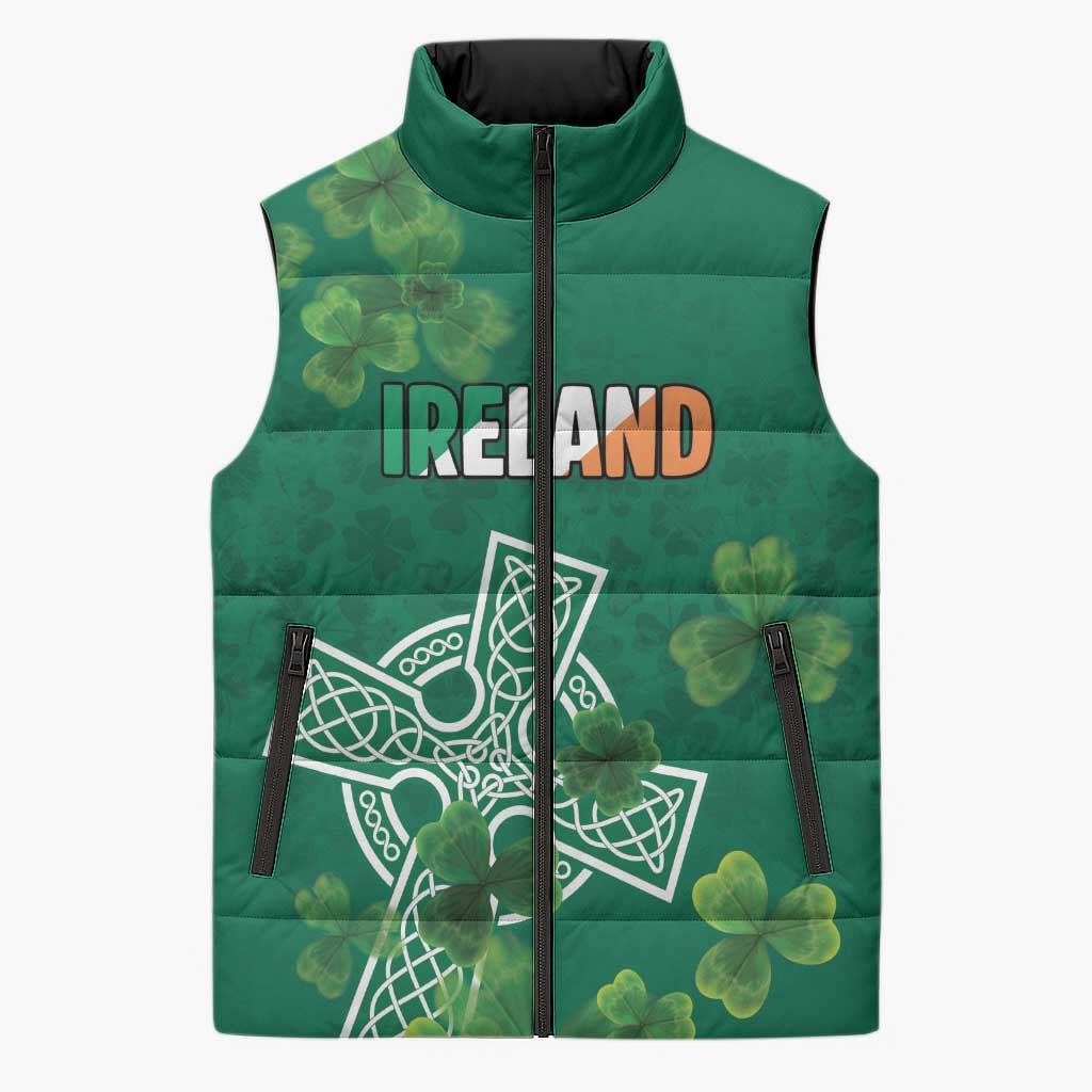 Ireland Cross Celtic Personalized Sleeveless Puffer Jacket Irish Pride Shamrock - Wonder Print Shop
