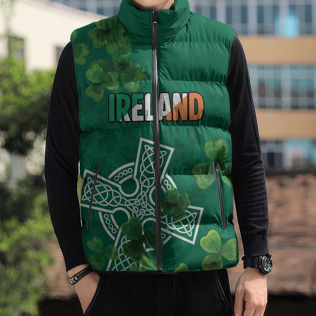 Ireland Cross Celtic Personalized Sleeveless Puffer Jacket Irish Pride Shamrock - Wonder Print Shop