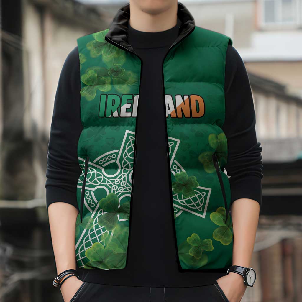 Ireland Cross Celtic Personalized Sleeveless Puffer Jacket Irish Pride Shamrock - Wonder Print Shop