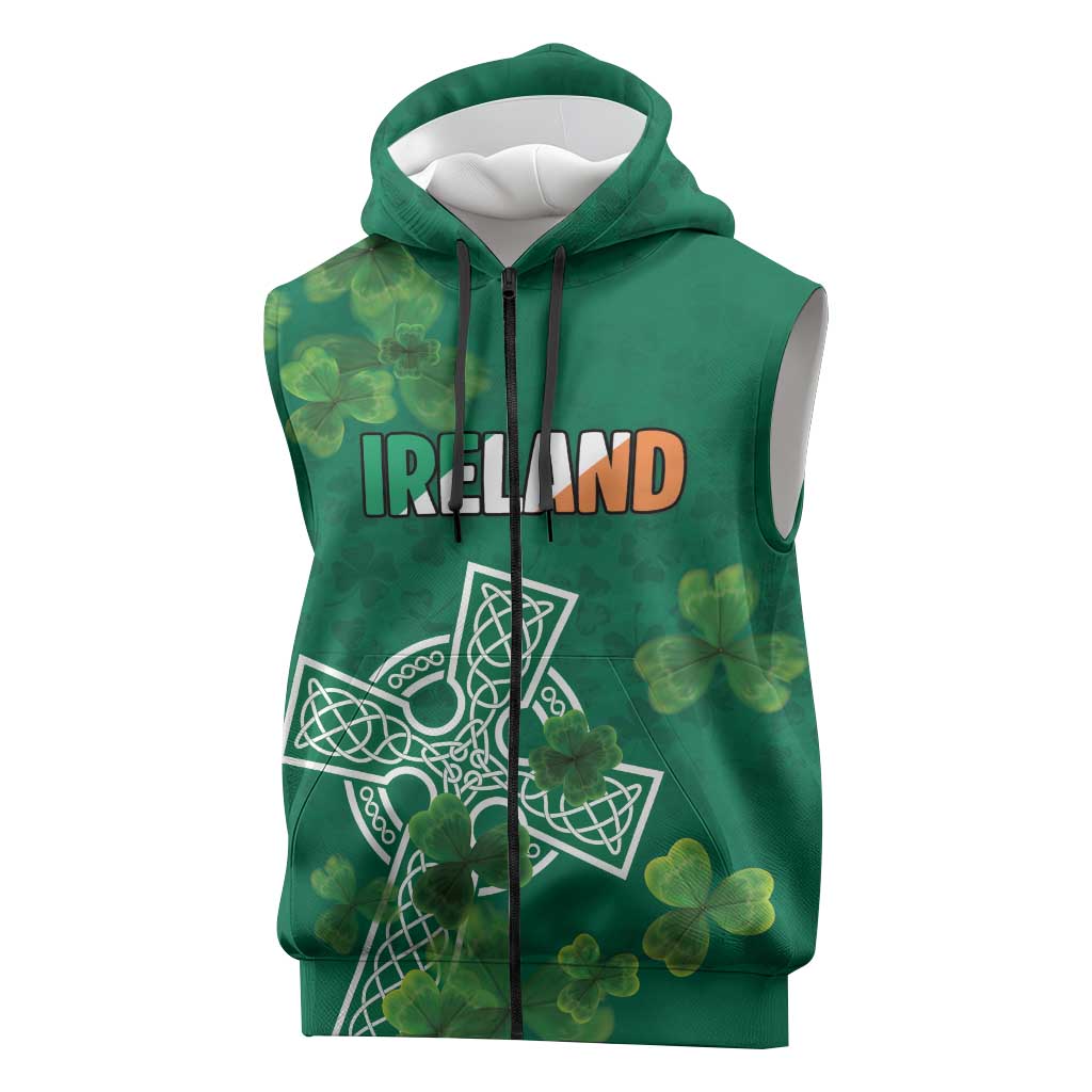 Ireland Cross Celtic Personalized Sleeveless Zip Hoodie Irish Pride Shamrock - Wonder Print Shop