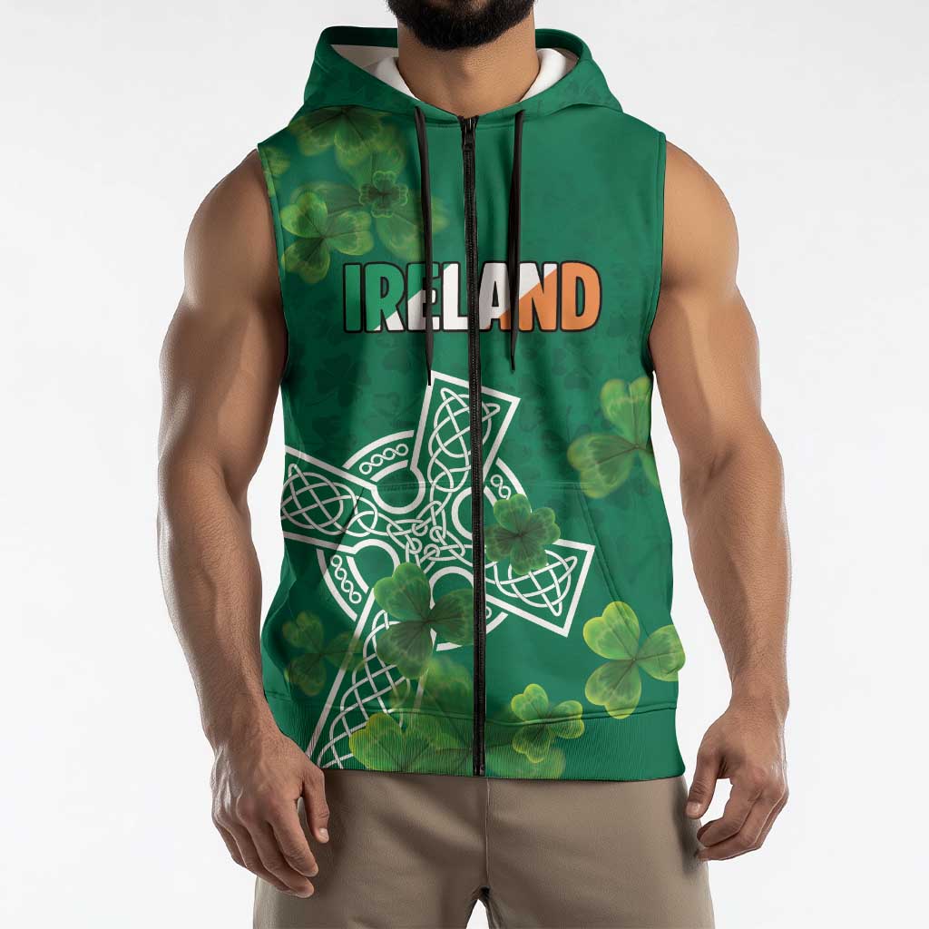 Ireland Cross Celtic Personalized Sleeveless Zip Hoodie Irish Pride Shamrock - Wonder Print Shop