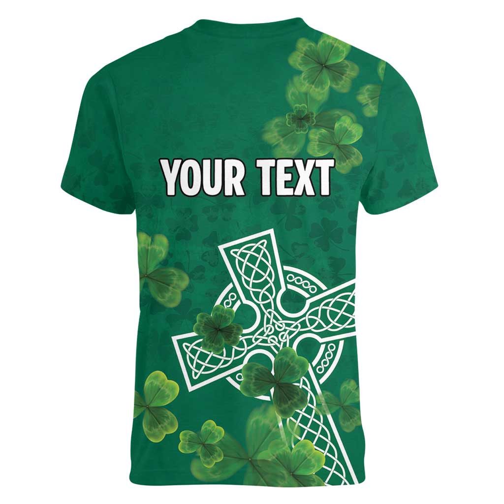 Ireland Cross Celtic Personalized Women V-Neck T-Shirt Irish Pride Shamrock - Wonder Print Shop