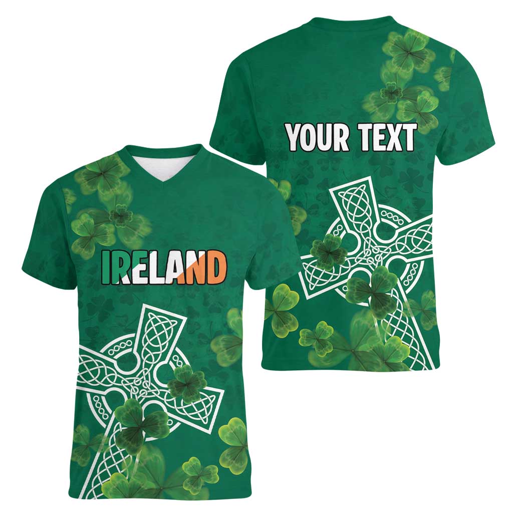 Ireland Cross Celtic Personalized Women V-Neck T-Shirt Irish Pride Shamrock - Wonder Print Shop
