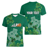 Ireland Cross Celtic Personalized Women V-Neck T-Shirt Irish Pride Shamrock - Wonder Print Shop