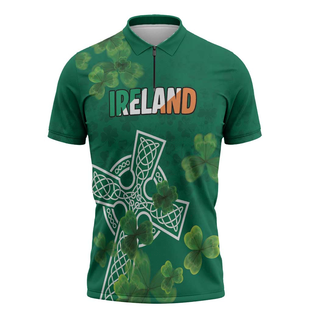 Ireland Cross Celtic Personalized Zipper Polo Shirt Irish Pride Shamrock - Wonder Print Shop