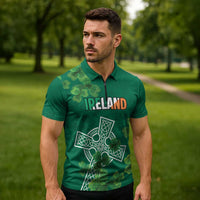 Ireland Cross Celtic Personalized Zipper Polo Shirt Irish Pride Shamrock - Wonder Print Shop
