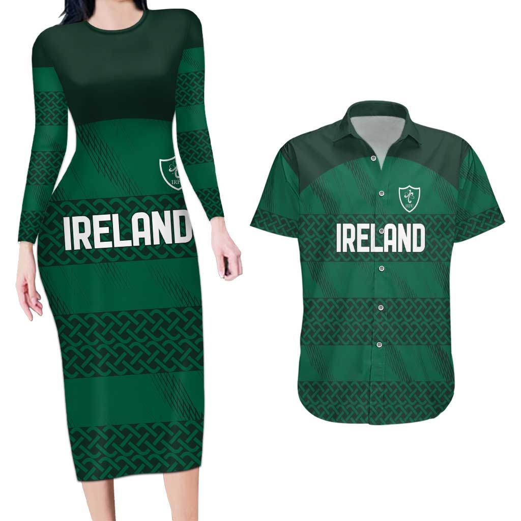 Custom Ireland Rugby Couples Matching Long Sleeve Bodycon Dress and Hawaiian Shirt Celtic Heritage - Wonder Print Shop