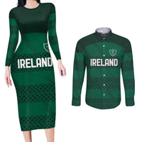 Custom Ireland Rugby Couples Matching Long Sleeve Bodycon Dress and Long Sleeve Button Shirt Celtic Heritage - Wonder Print Shop
