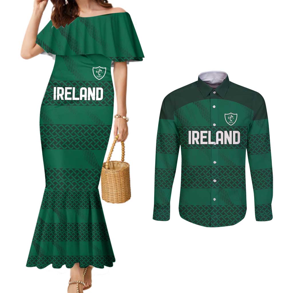 Custom Ireland Rugby Couples Matching Mermaid Dress and Long Sleeve Button Shirt Celtic Heritage - Wonder Print Shop