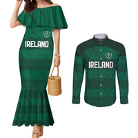 Custom Ireland Rugby Couples Matching Mermaid Dress and Long Sleeve Button Shirt Celtic Heritage - Wonder Print Shop