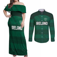 Custom Ireland Rugby Couples Matching Off Shoulder Maxi Dress and Long Sleeve Button Shirt Celtic Heritage - Wonder Print Shop