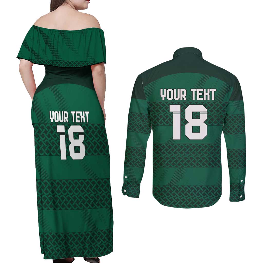 Custom Ireland Rugby Couples Matching Off Shoulder Maxi Dress and Long Sleeve Button Shirt Celtic Heritage - Wonder Print Shop
