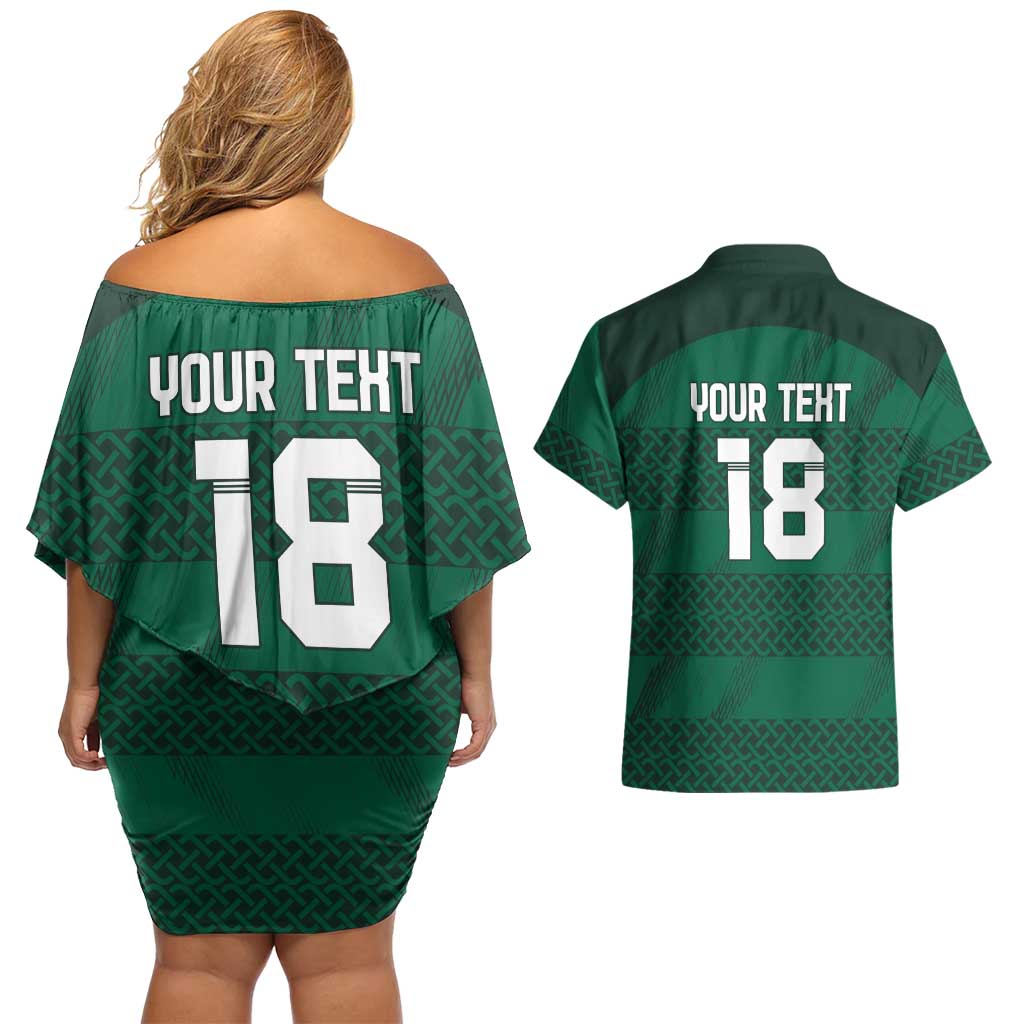 Custom Ireland Rugby Couples Matching Off Shoulder Short Dress and Hawaiian Shirt Celtic Heritage - Wonder Print Shop