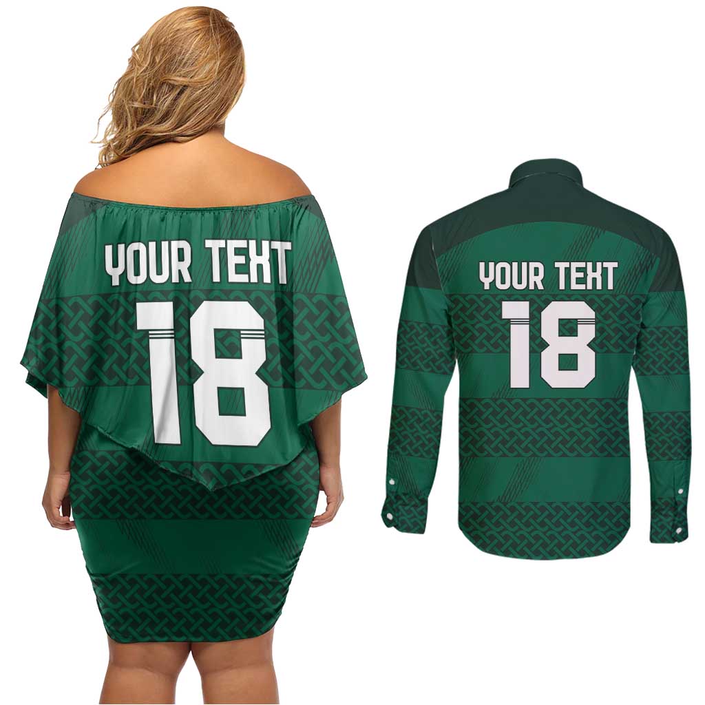 Custom Ireland Rugby Couples Matching Off Shoulder Short Dress and Long Sleeve Button Shirt Celtic Heritage - Wonder Print Shop