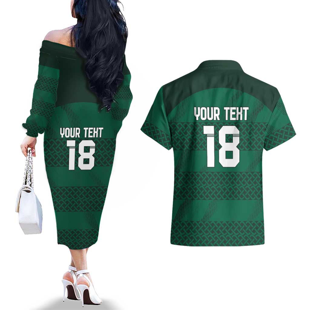 Custom Ireland Rugby Couples Matching Off The Shoulder Long Sleeve Dress and Hawaiian Shirt Celtic Heritage - Wonder Print Shop