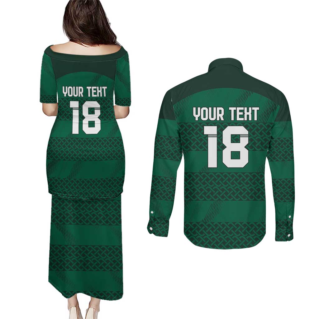Custom Ireland Rugby Couples Matching Puletasi and Long Sleeve Button Shirt Celtic Heritage - Wonder Print Shop