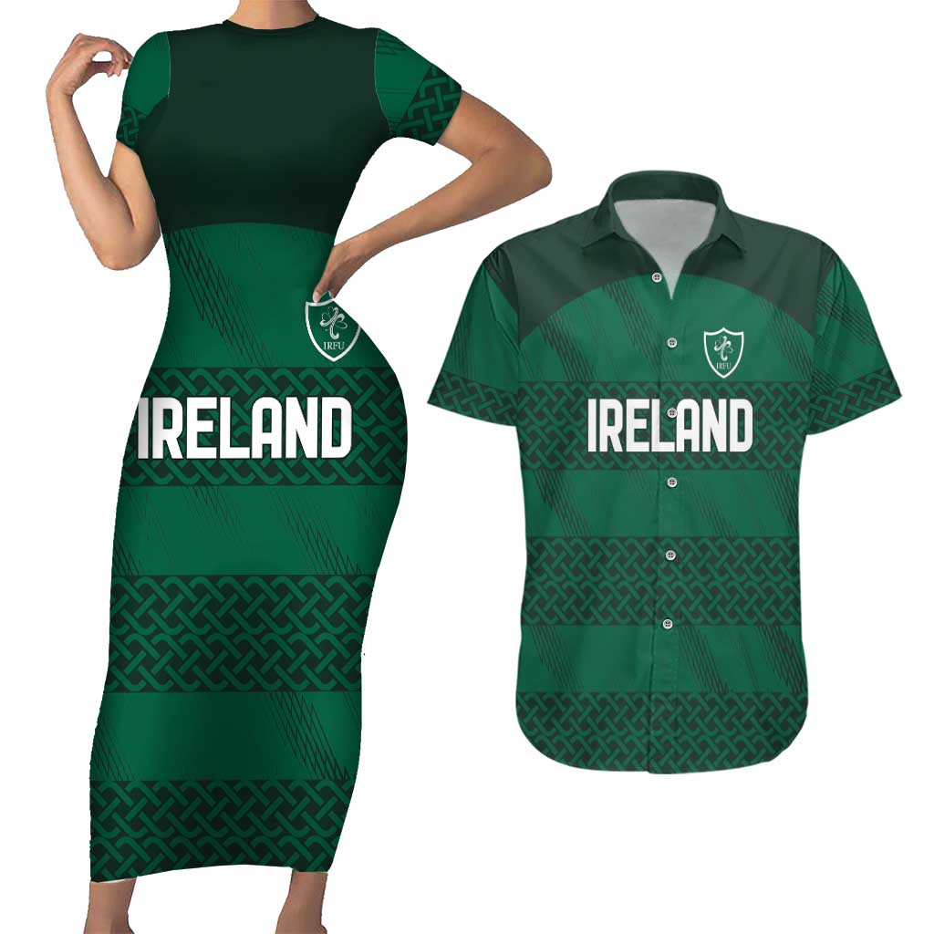Custom Ireland Rugby Couples Matching Short Sleeve Bodycon Dress and Hawaiian Shirt Celtic Heritage - Wonder Print Shop