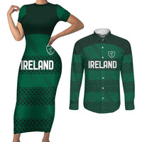 Custom Ireland Rugby Couples Matching Short Sleeve Bodycon Dress and Long Sleeve Button Shirt Celtic Heritage - Wonder Print Shop