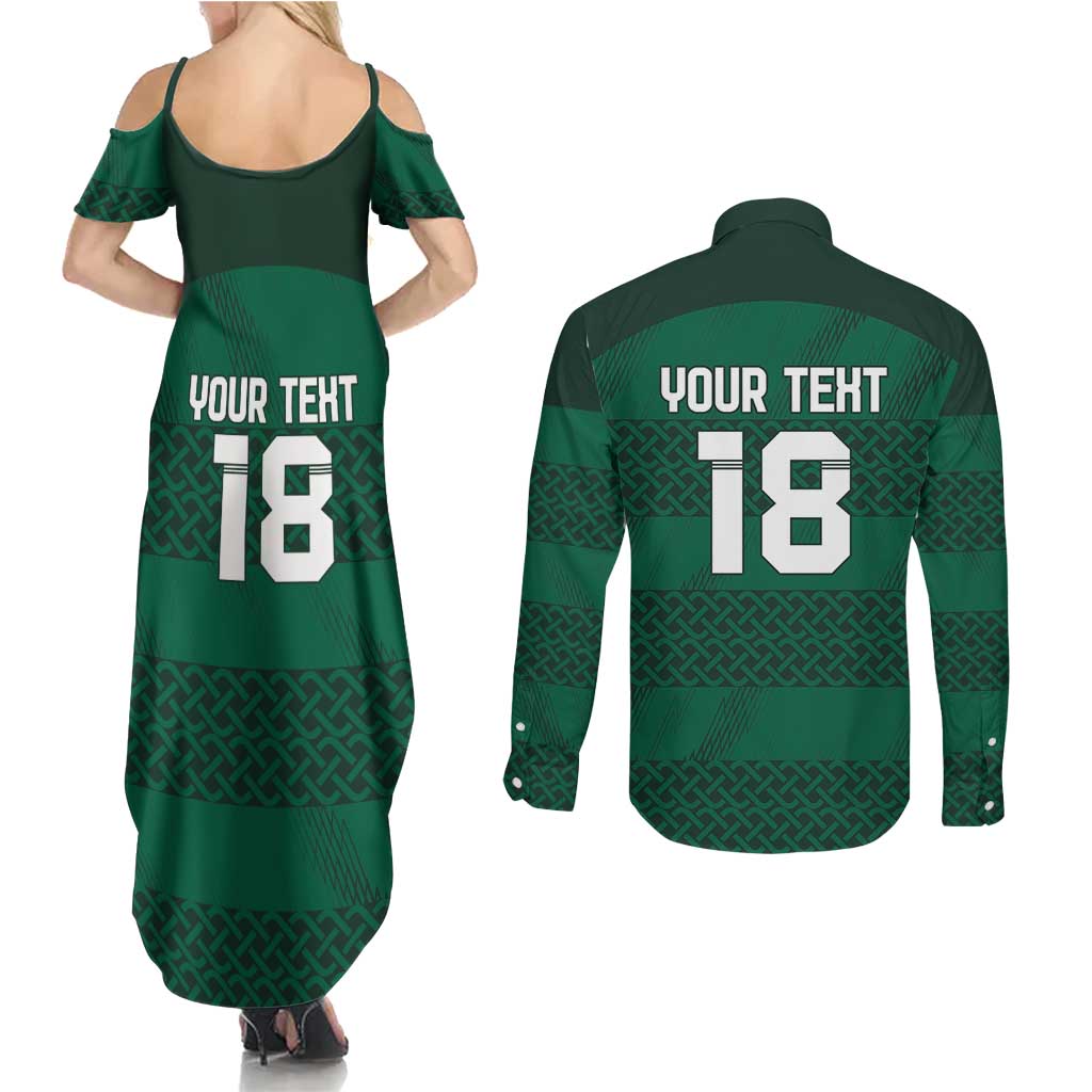 Custom Ireland Rugby Couples Matching Summer Maxi Dress and Long Sleeve Button Shirt Celtic Heritage - Wonder Print Shop